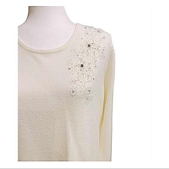 Covington Sweater Ivory Vintage Shoulder Sequins Design Pullover Sweater Size L - Picture 9 of 15